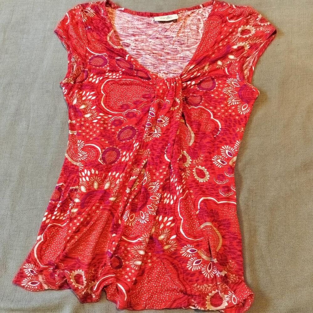 4/$20 Wallis Petite bright coral pink T-shirt top floral long cap sleeve